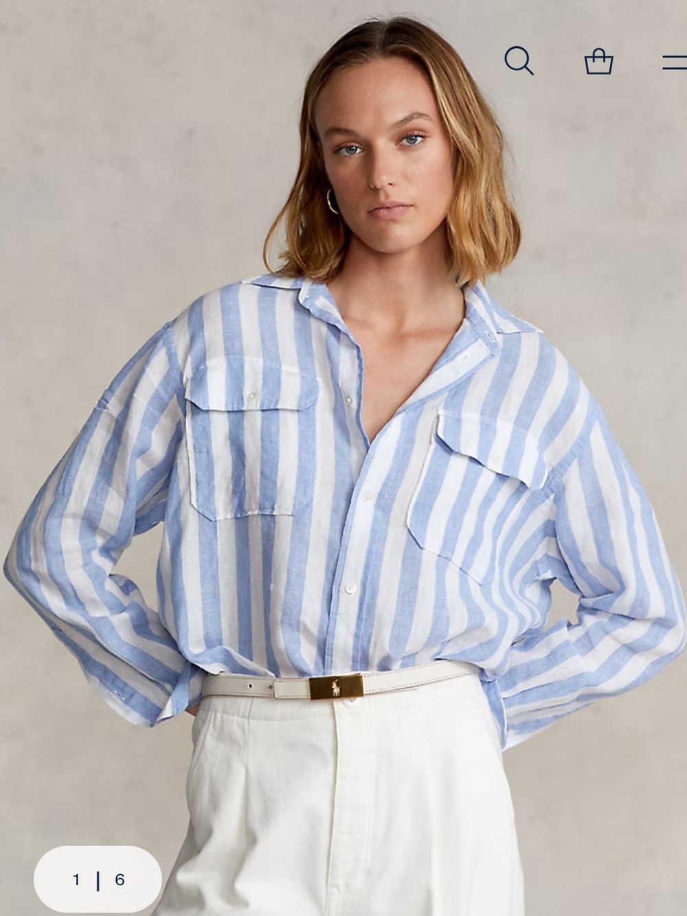 Polo Ralph Lauren Light Blue & White Linen Striped Button-Up Shirt